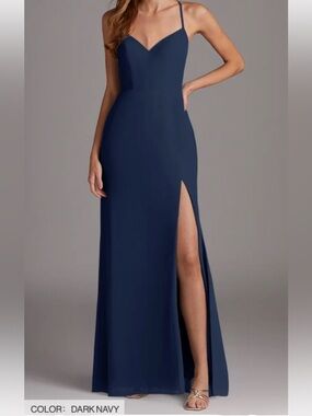 Azazie Manila Dark Navy Spaghetti Strap Halter with Slit Evening Dress